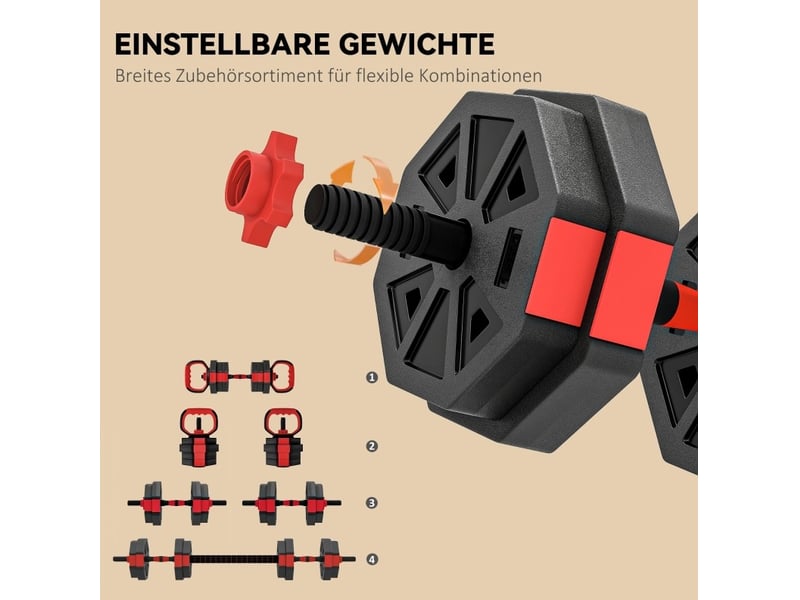  Set d'haltères réglables 15 kg 100 x 18 x 18 cm rouge en plastique, 4-en-1 pour entraînement à domicile  - Conforama E