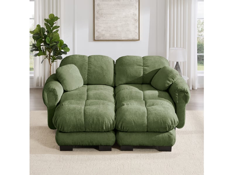  Canapé modulable 2 places modenvie en chenille vert, forme u ou l, pouf mobile, 190 x 149 x 90 cm  - Conforama E