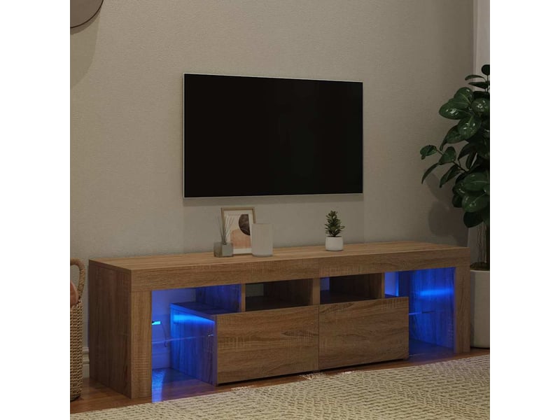  Meuble tv - banc tv - meuble de rangement avec lumières led chêne sonoma 140x36,5x40 cm  - Conforama B