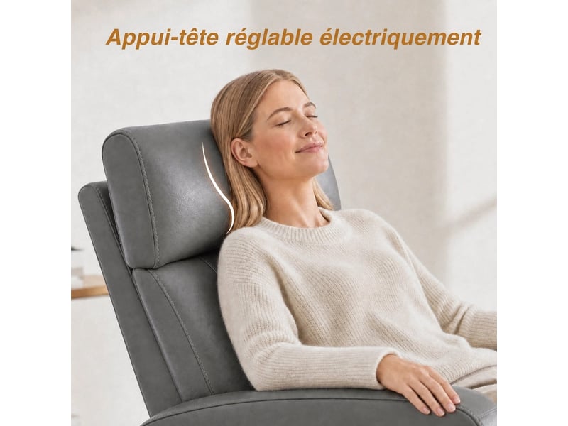 Fauteuil relax électrique pivotant 270° – cuir véritable pleine fleur premium – usbusb-c - Conforama E