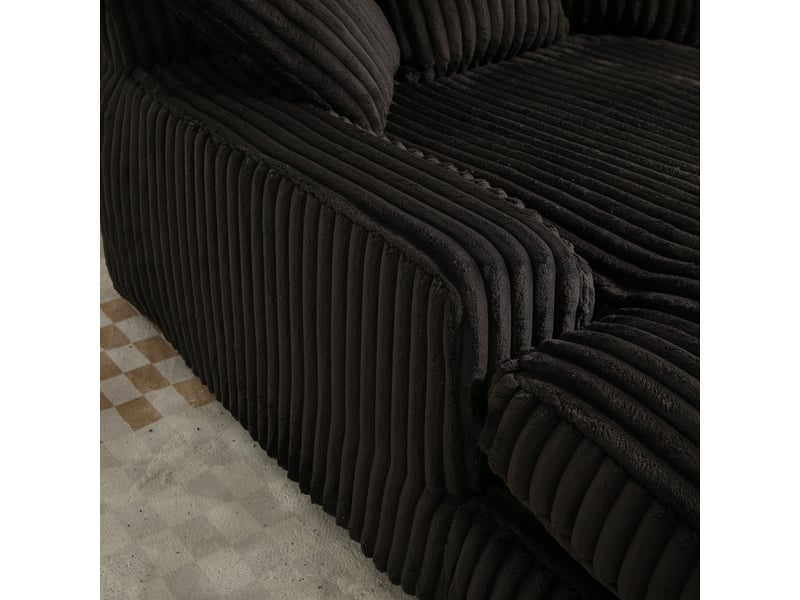 Canapé 2 places en velours côtelé noir avec 3 coussins, 125x155x63 cm - Conforama R