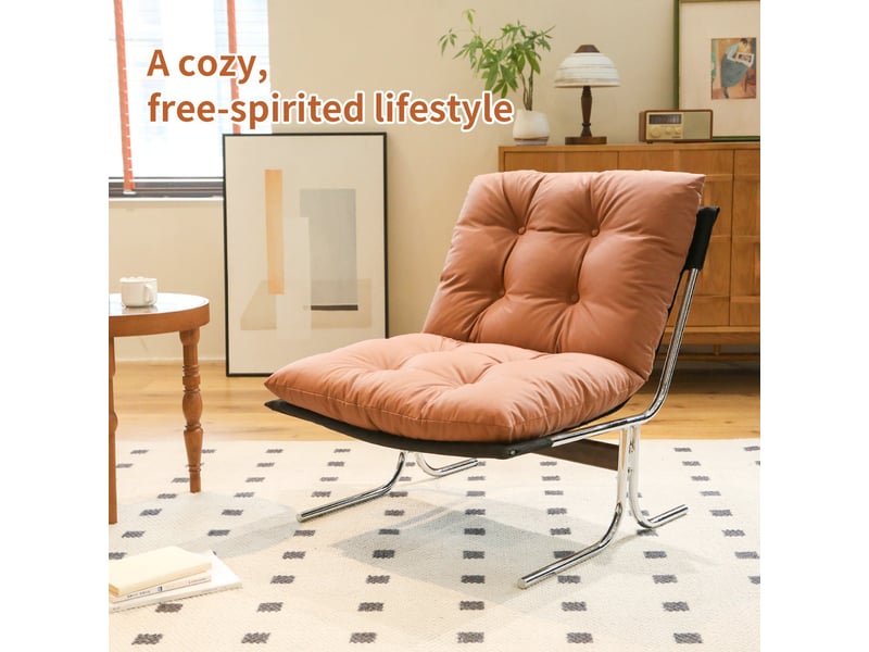  Fauteuil d'accent 72.2x84.1x84.6cm – lounge chair style barcelona sans accoudoirs avec coussin amovible – cuir - marron  - Conforama B