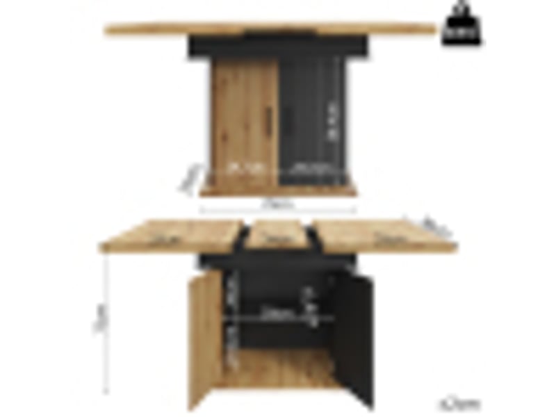  Table à manger extensible rectangulaire 110-140 x 80 cm, mdf, noir et bois naturel, avec rangement  - Conforama C