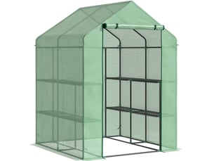 Serre de jardin 143x138x190 cm – verte – 8 étagères, porte enroulable, structure en acier
