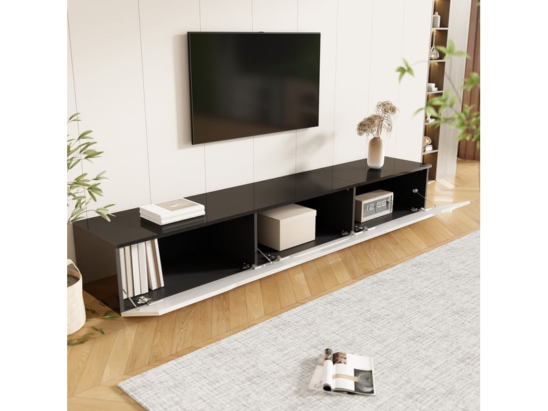  Meuble tv modenvie 180 x 35 x 30 cm led 16 couleurs noir et blanc mdf panneaux de particules  - Conforama E