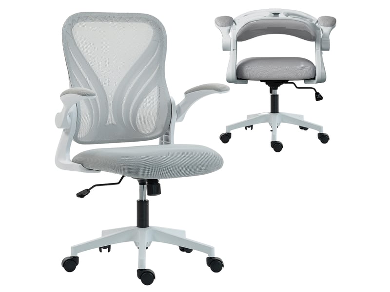  Fauteuil de bureau ergonomique en maille avec dossier rabattable et accoudoirs relevables 73x62x101-111 cm gris  - Conforama A