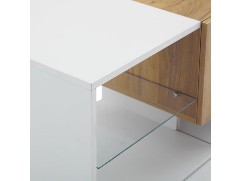  Meuble pour téléviseur 3 niveaux 160x40x42 cm avec led 16 couleurs, panneau de particules, chêne et blanc  - Conforama R