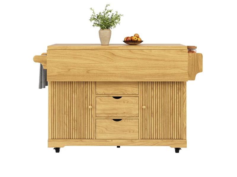  Îlot de cuisine, 142,5 × 80 × 95 cm, 2 portes et 3 tiroirs, mdf, marron, rangement fonctionnel, mobilier gain de place  - Conforama A