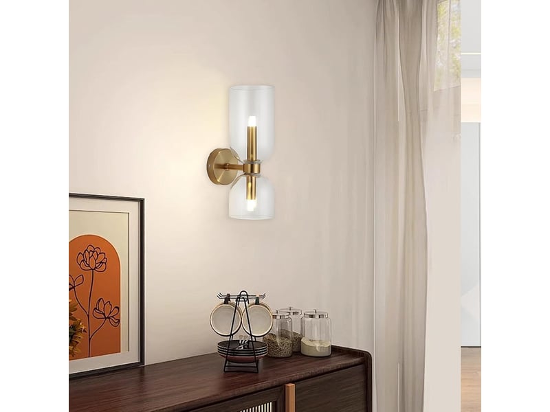  Applique murale moderne à 2 lumières en or –lampe murale avec abat-jour en verre, transparent lumière chaude  - Conforama D