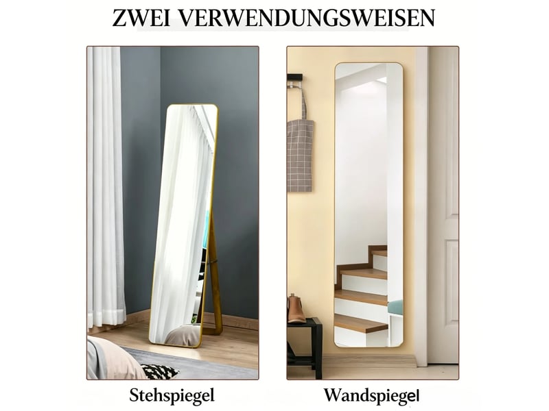  Miroir simple sur pied et mural pour chambre et dressing en bois noyer clair 37 × 43 × 156 cm  - Conforama E