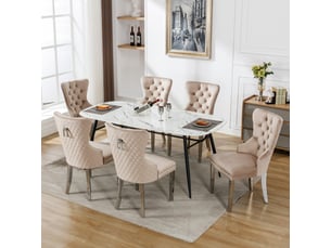 Lot 6 chaises velours beige – dossier matelassé, clous décoratifs, pieds métal – moderne