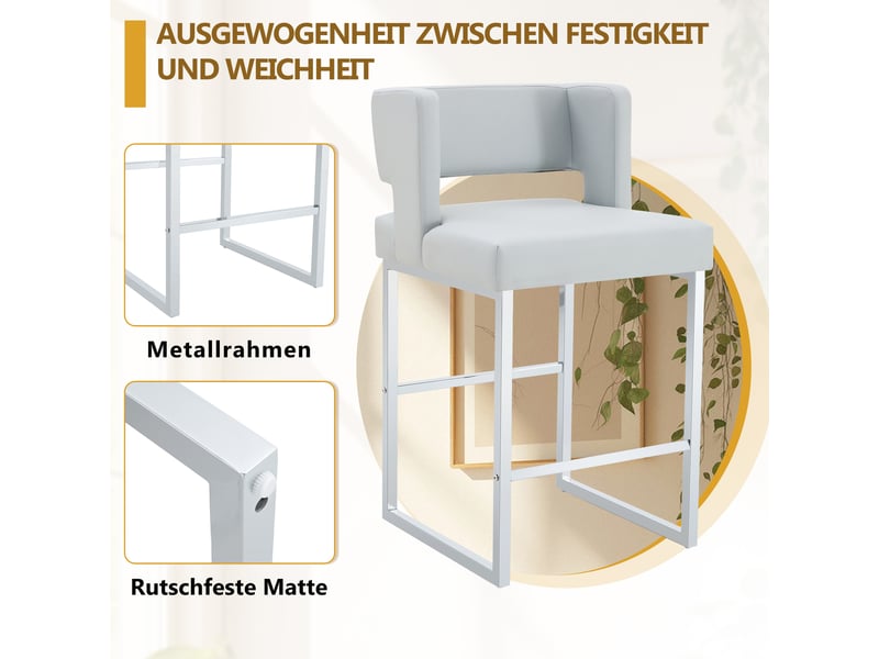  Lot de 2 tabourets de bar en similicuir pu gris clair, pieds en métal W3658P358551 - Conforama E