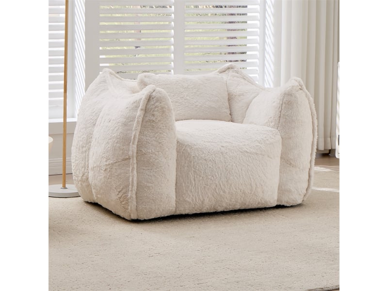  Fauteuil poire 1 place - 123x97x73cm - avec oreiller de confort - pouf géant en fourrure synthétique beige  - Conforama B