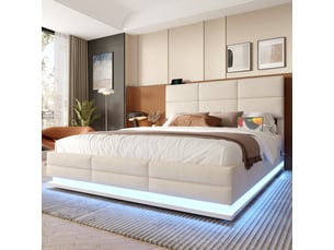 Lit coffre 140x200 cm <strong>MEULVA</strong> <strong></strong> coloris beige