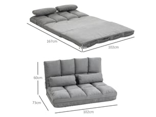 Fauteuil 102 x 73 x 60 cm fauteuil de sol 2-en-1 dossier réglable 3 positions coussin d’assise en velours gris structure en acier fonction lit
