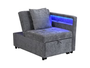 Canapé convertible 3 en 1 gris clair tissu lin avec led usb type-c dossier réglable et rangement tiroir intégré