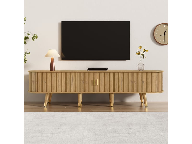 Meuble tv en bois à portes coulissantes – design pratique avec rangement intégré  - Conforama B