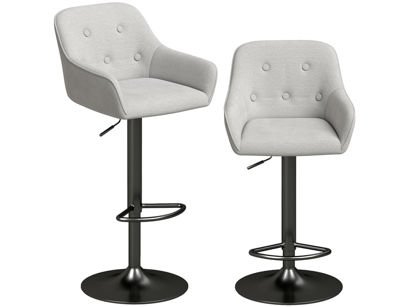  Tabourets de bar lot de 2, chaises de bar en chenille, hauteur réglable, pivotant 360°, dossier et repose-pieds, gris  - Conforama A