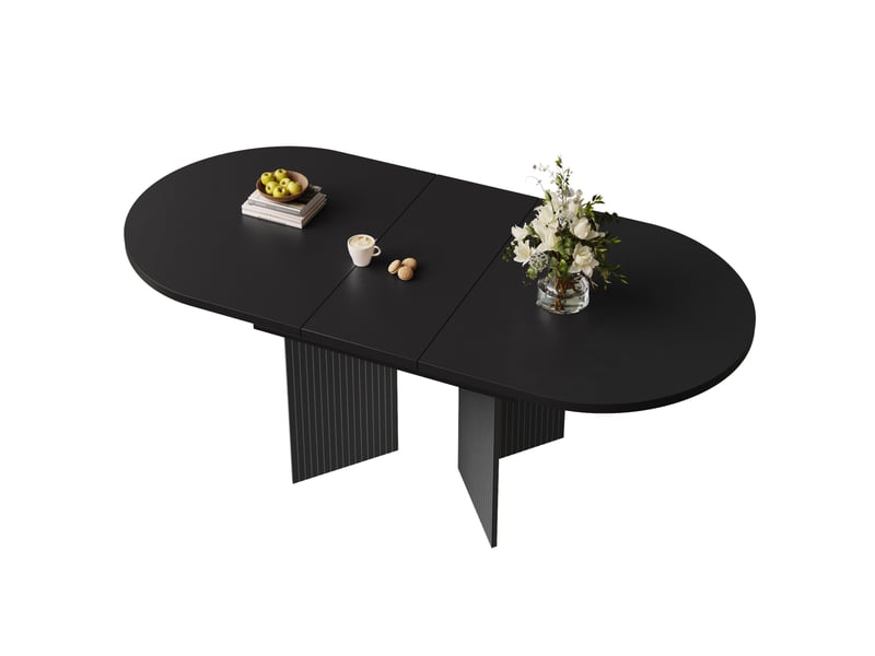  Table à manger extensible noire 120-160 x 80 cm, table de cuisine en mdf avec rallonge intégrée et pieds rainurés  - Conforama D