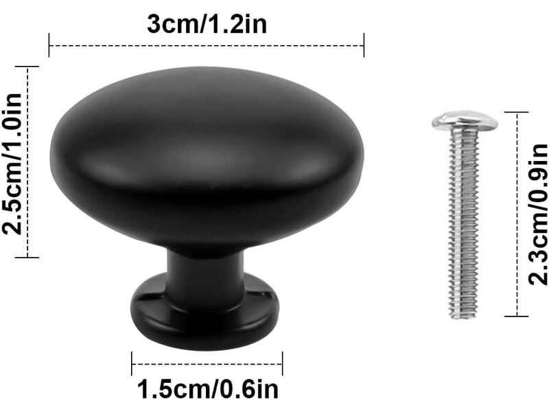  Lot de 10 poignées noir mat de 30 mm, poignées modernes à partie supérieure ronde pour tiroirs, commodes et cuisine  - Conforama D