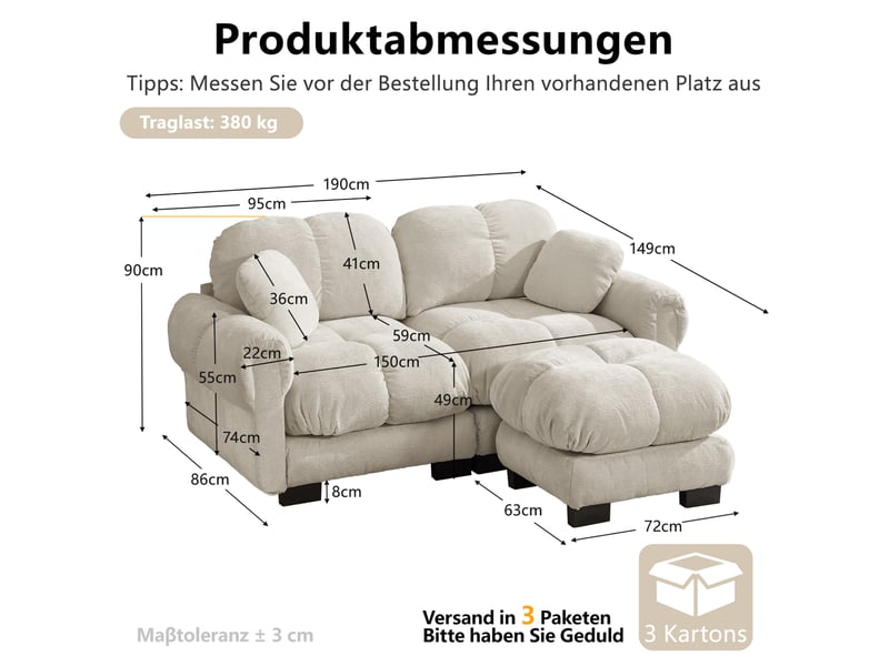 Canapé 2 places modular l-forme chenille, ottomane mobile, confort premium - Conforama C