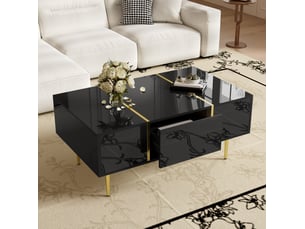 Table basse moderne 100 x 60 x 41,5 cm avec 2 tiroirs noire