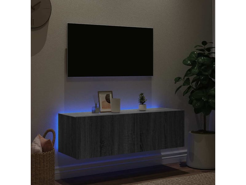  Meuble tv - banc tv - meuble de rangement mural avec lumières led sonoma gris 100x35x31 cm  - Conforama D