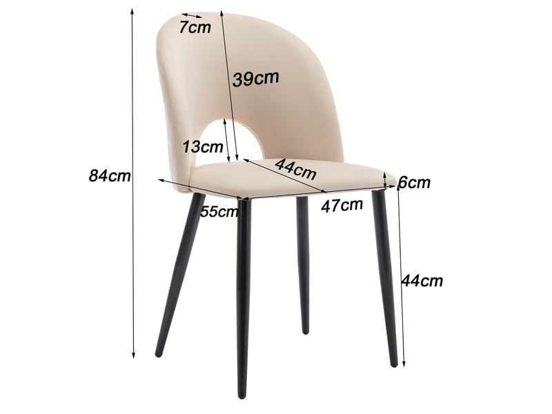  Lot de 4 chaises de salle à manger en velours beige, pieds réglables en métal et dossier à motif losanges  - Conforama E