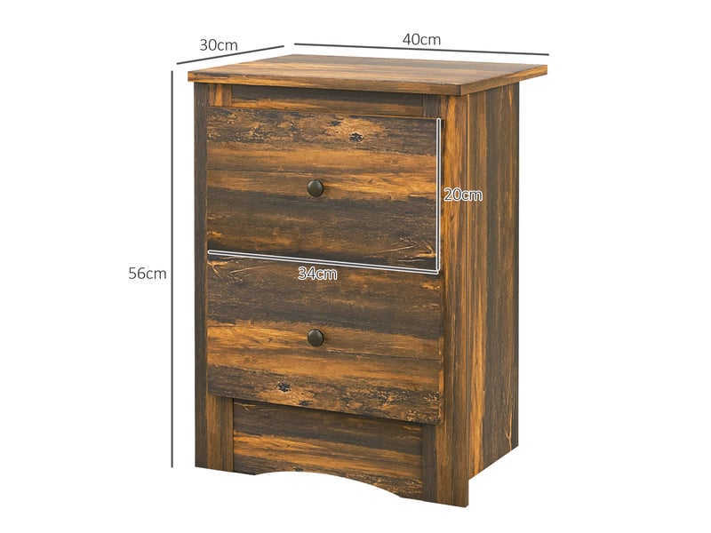  Table de chevet rustique à 2 tiroirs, en bois, pour chambre à coucher, 40 x 30 x 56 cm, marron  - Conforama E