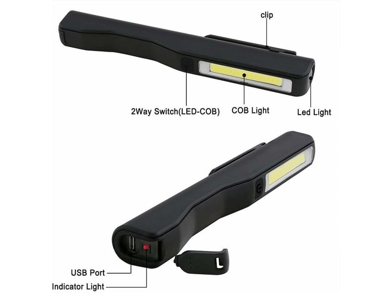  Lampe de travail led rechargeable, 2 pcs 350 lumens lampe mecanicien cob lampe de poche puissante  - Conforama C
