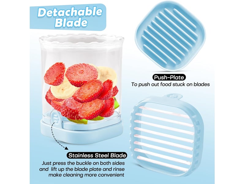  Trancheuse à fruits, fraise, coupe-banane, coupe-raisins, coupe-œufs, lames amovibles, trancheuse à fruits avec plaque de pression, ustensile  - Conforama D