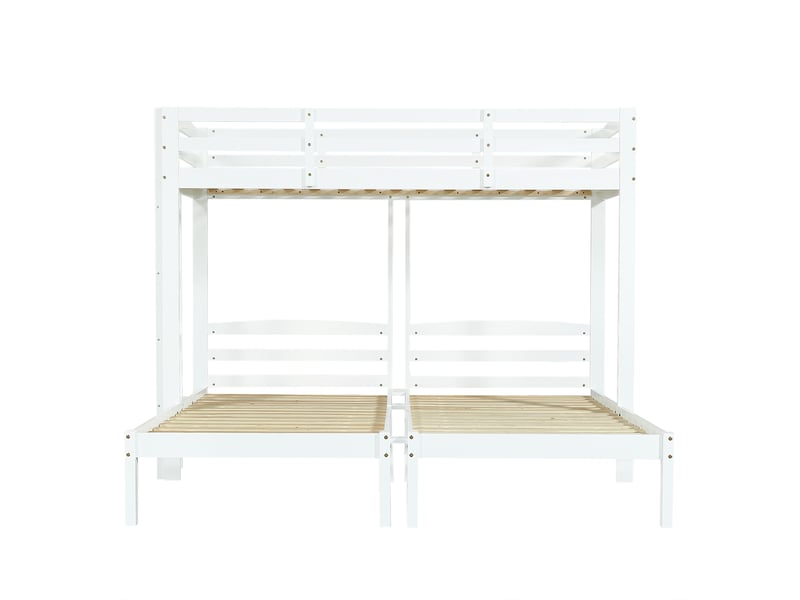 Lit superposé 90×200 cm, lit 3 places avec échelle latérale réversible et barrière, sans matelas, blanc - Conforama A