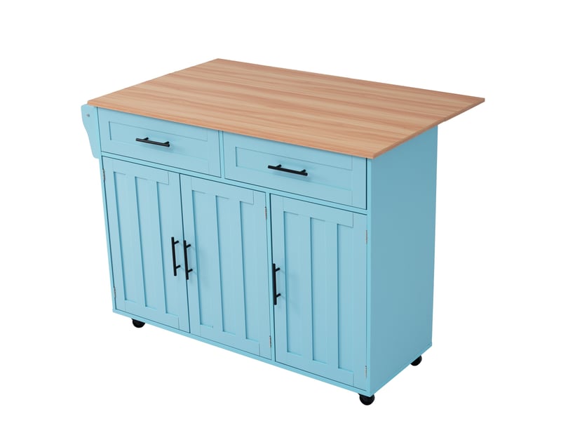 Desserte de cuisine 129 x 46 x 91,5 cm avec plateau rabattable, bleu clair et bois - Conforama A