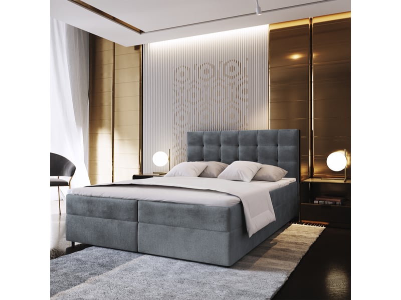  Boxspring glos 200x200 cm, lit complet avec matelas, gris  - Conforama B