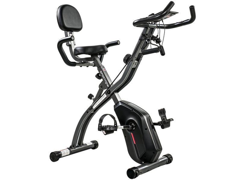  Vélo d'exercice pliable 3-en-1 avec bandes de résistance, application bluetooth, résistance magnétique à 8 niveaux, écran lcd  - Conforama B
