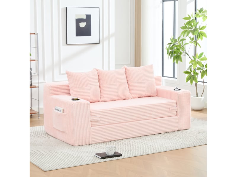  Canapé 3 places modulable en velours côtelé avec porte-gobelets homvra  - Conforama B