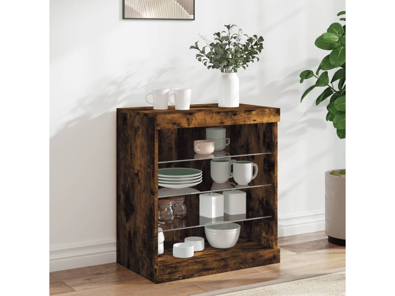  Buffet - bahut - meuble de rangement avec lumières led chêne fumé 60,5x37x67 cm  - Conforama B