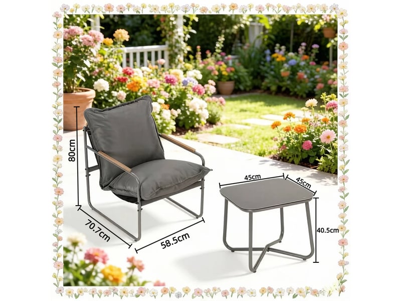  Salon de jardin,45x45x40,5 cm,2 chaises avec table,métal verre,gris  - Conforama C