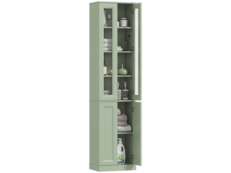  Meuble de salle de bain à 6 niveaux, unité de rangement avec 4 portes à fermeture amortie et étagères réglables, vert  - Conforama A