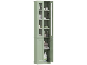 Meuble de salle de bain à 6 niveaux, unité de rangement avec 4 portes à fermeture amortie et étagères réglables, vert