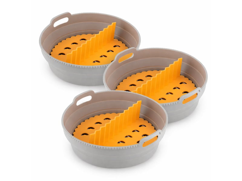  Lot de paniers pliables en silicone avec poignées et séparateurs pour friteuse à air innovagoods (3 unités)  - Conforama A