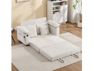 Canapé convertible pliant 2 places 3 en 1 avec poches latérales, fonction couchage en chenille blanc