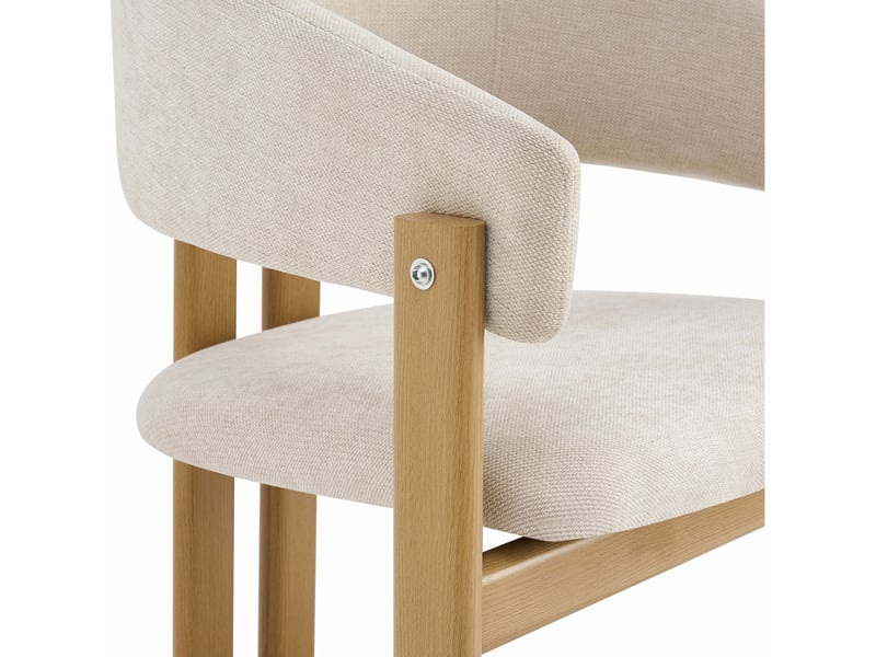  Lot de 4 chaises de salle à manger 61,5x52,5x83 cm avec accoudoirs, métal effet bois et lin, beige et bois clair  - Conforama D