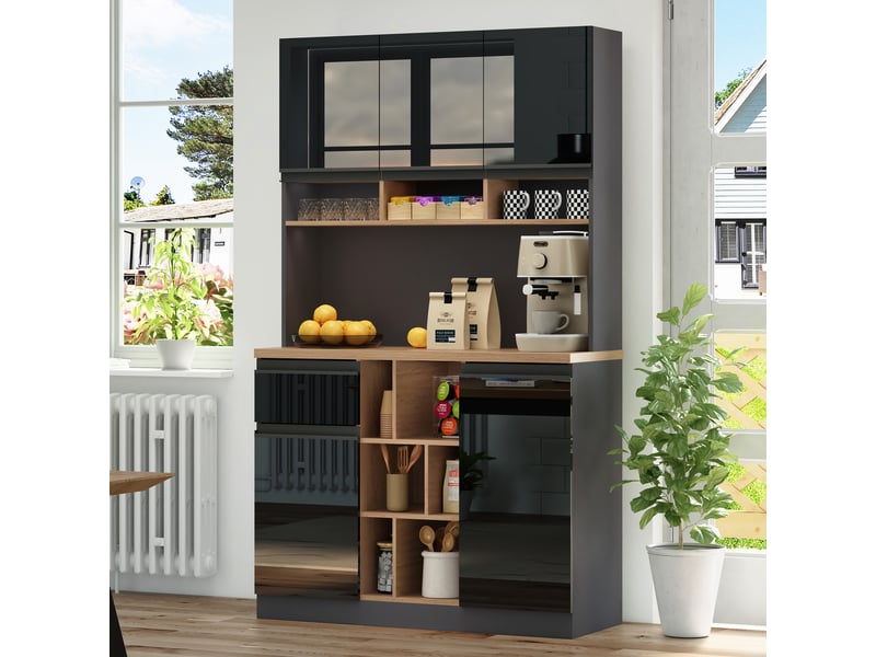  Buffet design gris noir 105x45x185 cm – tiroirs et étagères réglables, poignées métal  - Conforama D