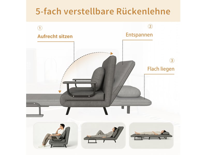  Fauteuil relax 60x60x80 cm inclinable 5 positions chenille gris  - Conforama D