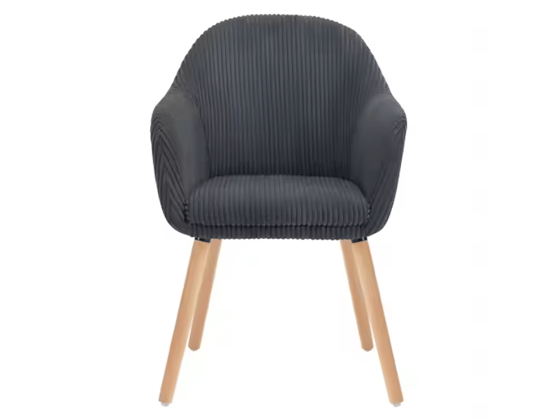  Chaise de salle à manger avec accoudoirs et patins réglables  - dossier enveloppant, velours côtelé gris foncé  - Conforama A