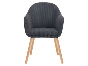 Chaise de salle à manger avec accoudoirs et patins réglables - dossier enveloppant, velours côtelé gris foncé