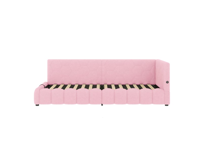  Lit banquette rose 90x200 cm avec led, rangement hydraulique, usb et type-c  - Conforama A