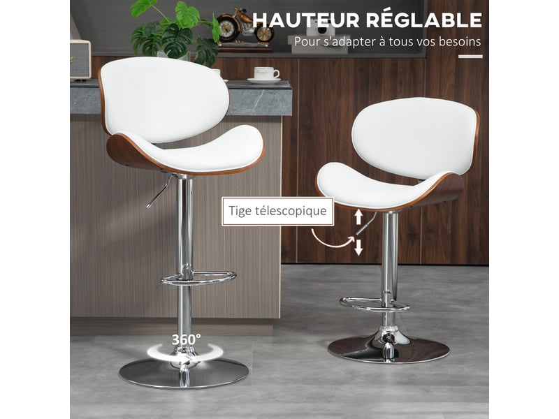  Lot de 2 tabourets de bar – réglables et pivotants – dossier et repose-pieds  - Conforama E