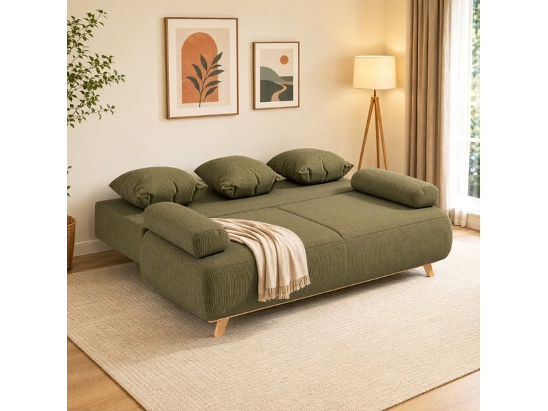  Canapé convertible 188x100x84 cm 3 places, dossier réglable, rangement caché, panneau de particules et bois, vert foncé, sans matelas  - Conforama C